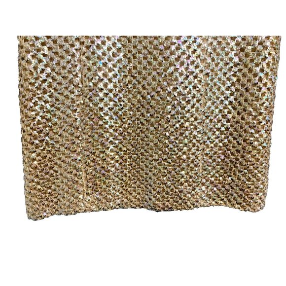 Vintage Mod Gold Knit Sequin Lined Rhinestone Collar Shift Dress Pat Sandler - Picture 3 of 9